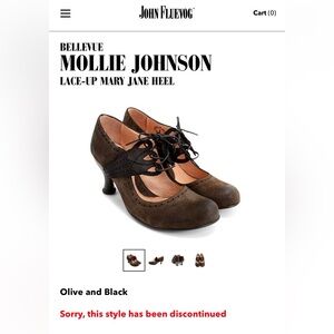 John Fluevog Bellevue Size 9.5 Mollie Johnson Suede Olive & Black DISCONTINUED